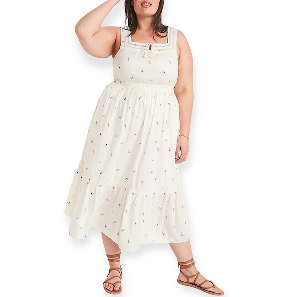 Old Navy Sleeveless Waist Defined Floral Embroidered Maxi Dress NWT
